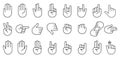 Hand icon set. Clapping hands and other gestures, Brofisting gesture. Thin line art icons set.Black vector symbols isolated on Royalty Free Stock Photo