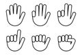 Hand icons with finger count. Hand gesture symbols, counting by bending fingers. Vector clip art illustration