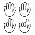 Hand icons with finger count. Hand gesture symbols, counting by bending fingers. Vector clip art illustration