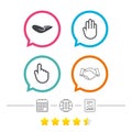 Hand icons. Handshake and click here symbols. Royalty Free Stock Photo