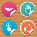 Hand icons. Like thumb up and click here symbols. Royalty Free Stock Photo