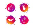 Hand icons. Like thumb up and click here symbols. Vector Royalty Free Stock Photo