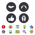 Hand icons. Like thumb up and insurance symbols. Royalty Free Stock Photo