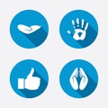 Hand icons. Like thumb up and insurance symbols Royalty Free Stock Photo