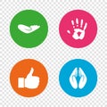 Hand icons. Like thumb up and insurance symbols. Royalty Free Stock Photo