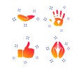 Hand icons. Like thumb up and insurance symbols. Vector Royalty Free Stock Photo