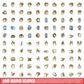 100 hand icons set, color line style Royalty Free Stock Photo