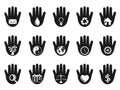 Hand with icons set