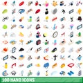 100 hand icons set, isometric 3d style Royalty Free Stock Photo