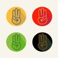 Hand icons with three finger flat design long shadow icons set. Vector silhouette illustration Royalty Free Stock Photo