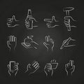 Hand icons with tools and elements on chalkboard Royalty Free Stock Photo