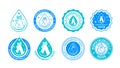 Hand icons. Wash gel logo. Alcohol or soap drop label. Antibacterial test for covid. Safe medical bottle package