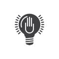 Hand in idea bulb icon vector, filled flat sign, solid pictogram isolated on white. Royalty Free Stock Photo