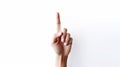 Hand with finger pointing up on white background