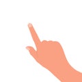 The hand with the index finger is isolated on a white background. Demonstrate, point, show, focus on the object. Vector flat image Royalty Free Stock Photo