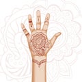 Hand with indian ethnic mehendi ornament