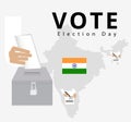 Hand of the Indian man dropped the card into the locked ballot box, Eligible voter or constituency voting according to the Indian