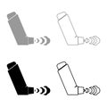 Hand Inhaler spray for treatment asthma cough relief concept Inhalation allergic patient set icon grey black color vector