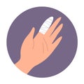 Hand with injured finger and bandage on white background Royalty Free Stock Photo