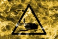 Hand injury hazard warning smoke sign. Triangular warning hazard