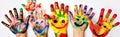 smile hand artist finger concept fun colorful art child paint. Generative AI. Royalty Free Stock Photo