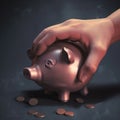 A hand inserting a coin into the piggy bank AI generated