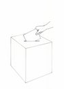 Hand inserting an envelope into a ballot box