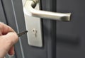 A Hand is inserting a key into the door lock