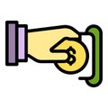 Hand inserts a coin icon color outline vector