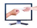 Hand inside monitor give name card
