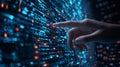 Hand interacting with abstract digital data on a futuristic screen Royalty Free Stock Photo