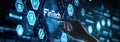 Hand interacting with abstract digital fintech interface showcasing innovative financial technology concepts