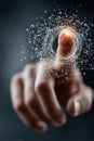 A hand interacting with advanced digital technology and a glowing virtual interface Royalty Free Stock Photo