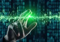 Hand interacting with binary code in futuristic digital interface Royalty Free Stock Photo