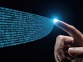 Hand interacting with binary code stream Royalty Free Stock Photo