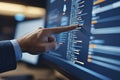 Hand Interacting with Computer Code on Dark Screen Royalty Free Stock Photo
