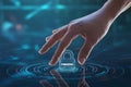 Hand interacting with cybersecurity lock Royalty Free Stock Photo