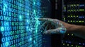 Hand interacting with digital binary code Royalty Free Stock Photo