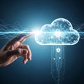 Hand interacting with a digital cloud data stream Royalty Free Stock Photo