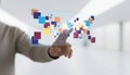Hand interacting with a digital data network interface Royalty Free Stock Photo