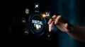 Hand Interacting with Digital Twin Technology Interface Featuring Various Icons Representing Industries and Innovations Royalty Free Stock Photo