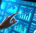 Hand Interacting with Financial Dashboard Data Driven Decision Making. Royalty Free Stock Photo