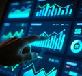 Hand Interacting with Financial Dashboard Data Driven Decision Making. Royalty Free Stock Photo