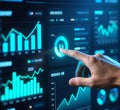 Hand Interacting with Financial Dashboard Data Driven Decision Making. Royalty Free Stock Photo