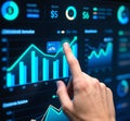 Hand Interacting with Financial Dashboard Data Driven Decision Making. Royalty Free Stock Photo