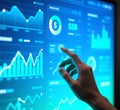 Hand Interacting with Financial Dashboard Data Driven Decision Making. Royalty Free Stock Photo