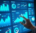 Hand Interacting with Financial Dashboard Data Driven Decision Making. Royalty Free Stock Photo