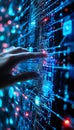 Hand Interacting With Futuristic Data Stream, Visualizing Enterprise Resource Planning