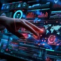 Hand Interacting with Futuristic Digital Data and Charts Interface Royalty Free Stock Photo