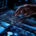 Hand Interacting with Futuristic Digital Data and Charts Interface Royalty Free Stock Photo
